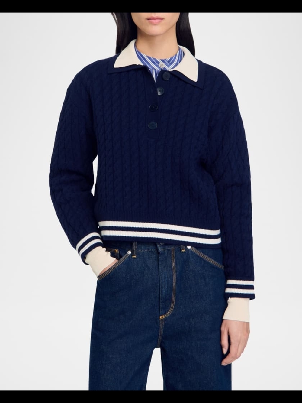 Sandro Womans
Fred Polo Cable Wool Cashmere Sweater Size 2